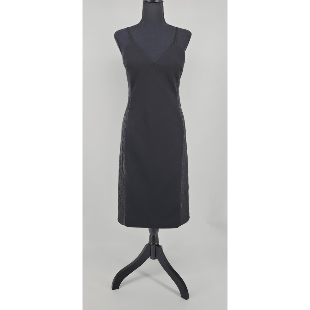 Vince Camuto Womens Black Lace Side Panel V-Neck Sheath Cocktail Dress Size 6